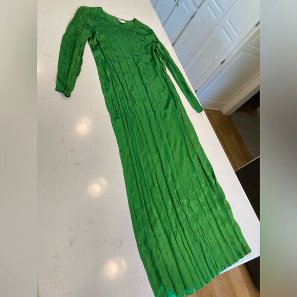 Vintage Kelly Green Long Sleeve Pleated Maxi Dress Party Gown Size 40 - Picture 3 of 8